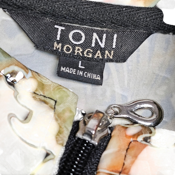 Toni Morgan Jacket Women's L Short Full Zip Floral Animal Print Clear Sequins - Picture 2 of 8